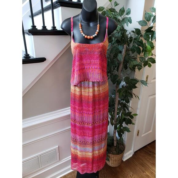 Faded Glory Long Maxi Dress Women's XL Multicolor Cinch Waist Adjustable Strap - Picture 2 of 12